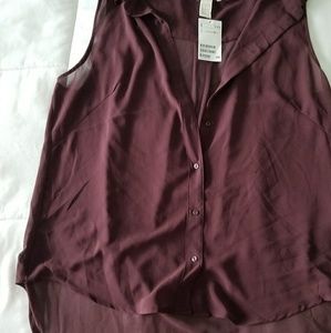 Brand New Wine Chiffon Tank Button Up
